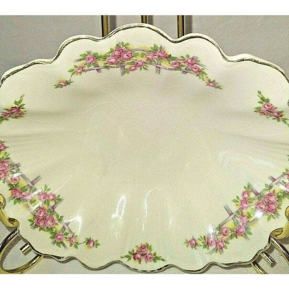 VTG Wedgwood Hiawatha Floral Rose Trellis Trinket Dish Bowl Green Unicorn Mark